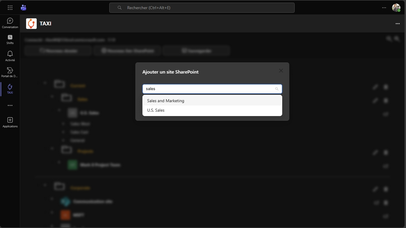 Ajout d'un lien SharePoint dans TAXI